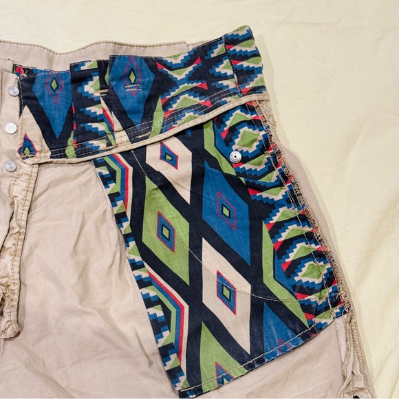 ONLY High Waist Pale Khaki Darted Shorts with Colorful Pattern Lining, Size 28 - Picture 8 of 11